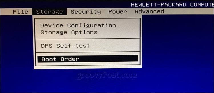 Boot Order menu option in BIOS settings