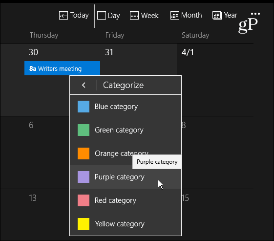 Color Categories calendar