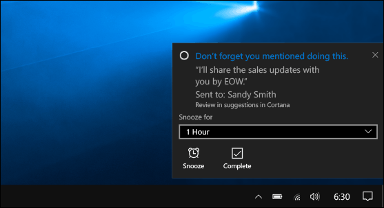 Cortana email reminder