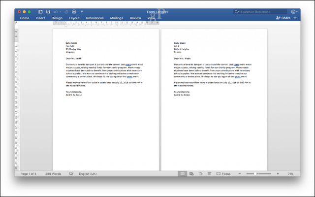 microsoft word for mac mail merge - print preview