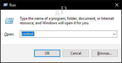 opening control panel on Windows 10