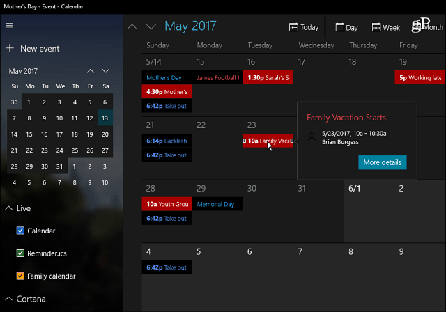 Windows 10 Calendar app