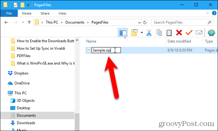 Change the extension on the Pages file to .zip