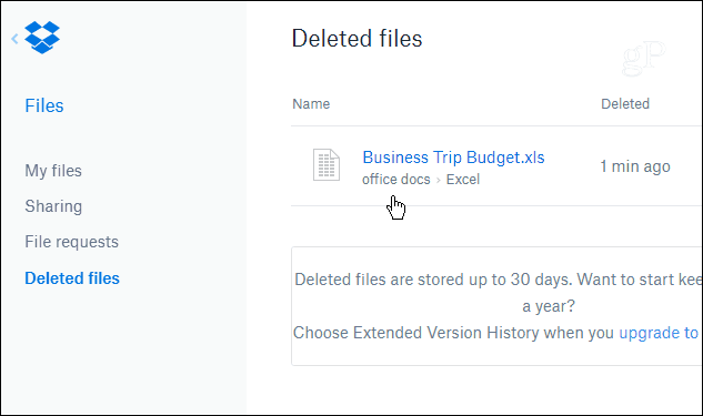 Dropbox Deleted Files