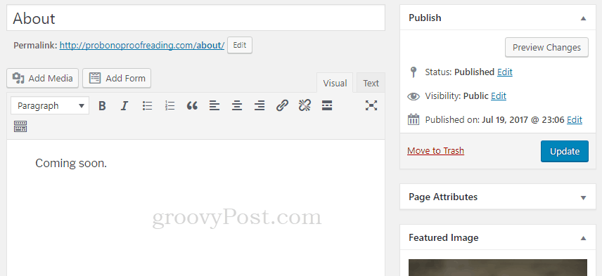 about page - first wordpress blog