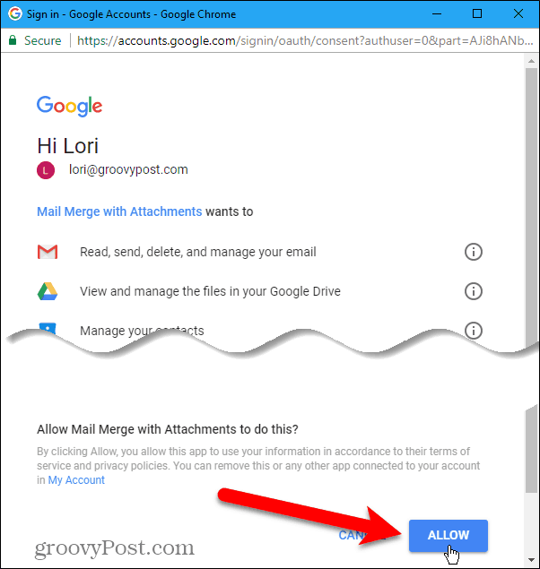 Allow access to Gmail account