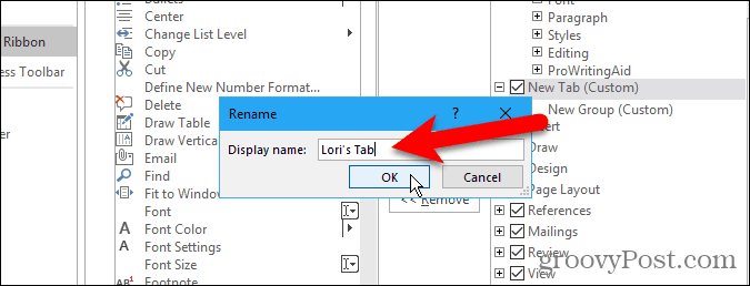 Enter a name for the tab