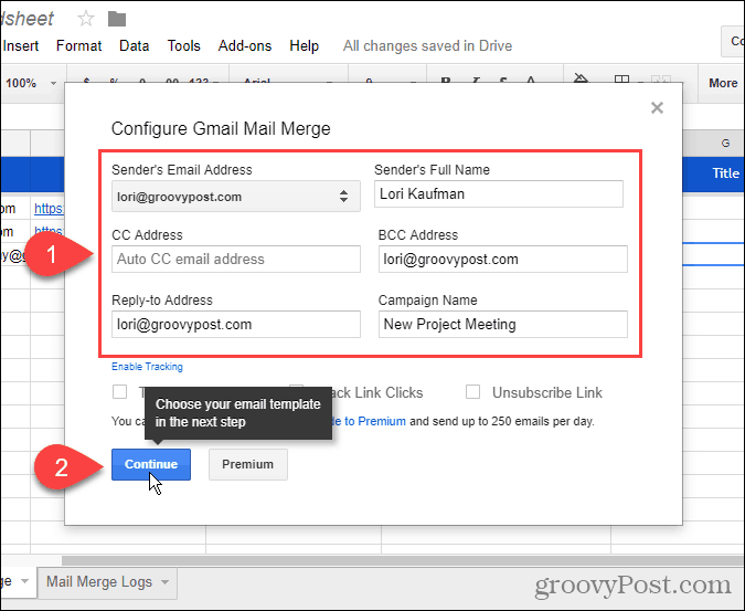 Configure Gmail Mail Merge