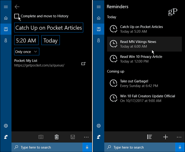 Cortana Reminder List