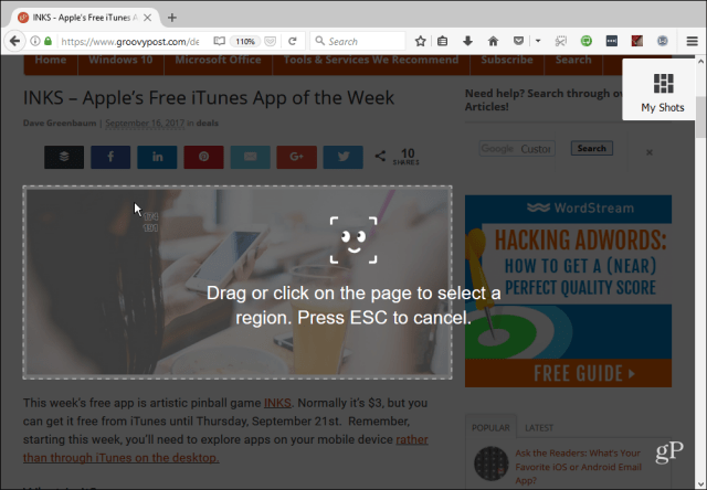 Firefox Screenshot Tool