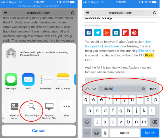Find Specific Words On A Mobile Webpage On Ios And Android