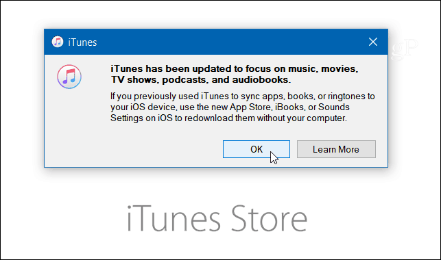 updated iTunes Message