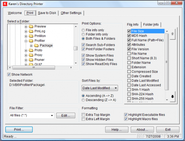 Drucken der Datei-Abonnentenliste in Windows