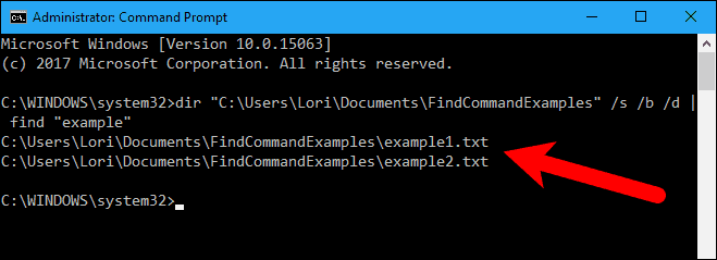 Redirect dir command to find command