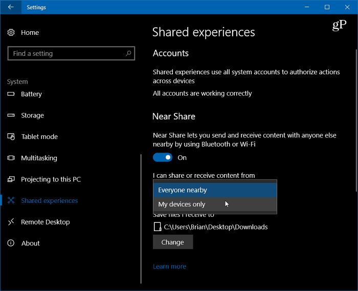 1 Enable Near Share Windows 10 Settings