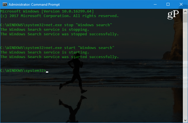 Command Stop Windows Search Service