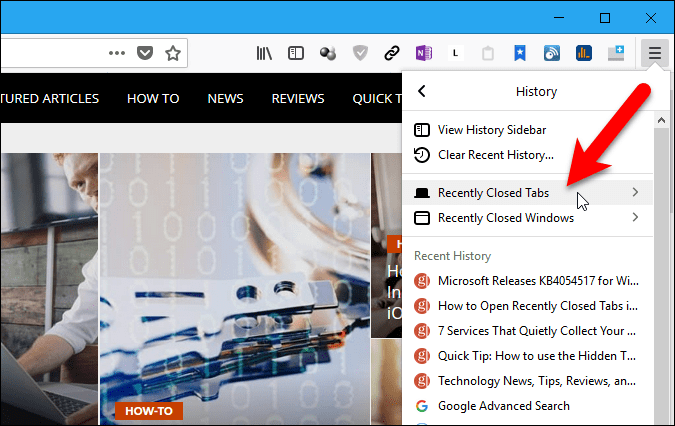 Select Recently Closed Tabs