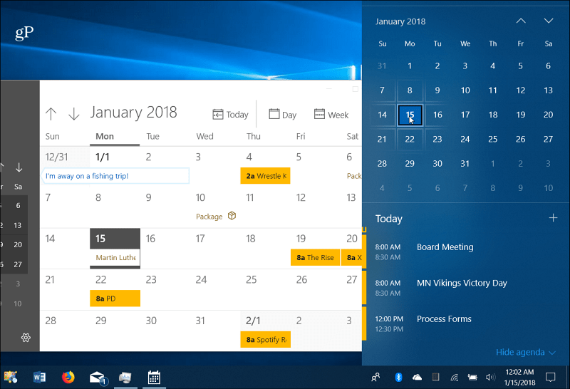 Calendar Events Windows 10 Taskbar