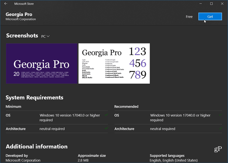 Preview Font Windows 10 Store