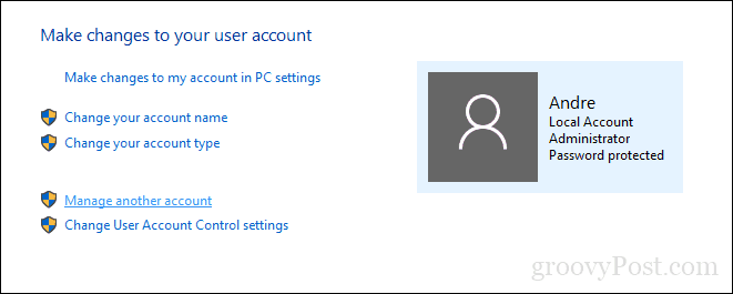 Change account name in Control Panel on Windows 10