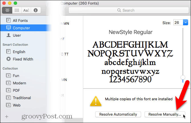 Click Resolve Manually in Font Book