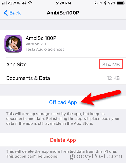 Tap Offload App on app screen