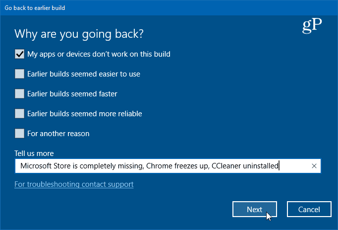 go back to previous version of windows 10