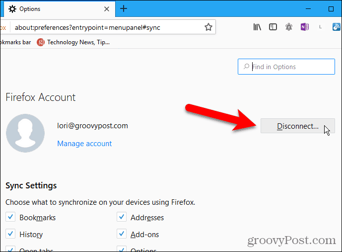 Click Disconnect in Firefox for Windows