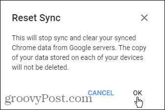 Reset Sync dialog box in Chrome for Windows