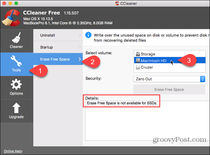 Erase free space in CCleaner
