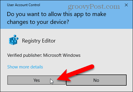 User Account Control dialog box in Windows 10