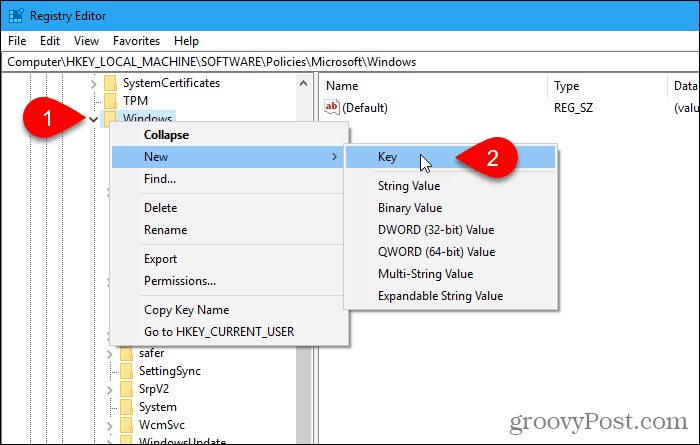 Create a new key in the Registry Editor