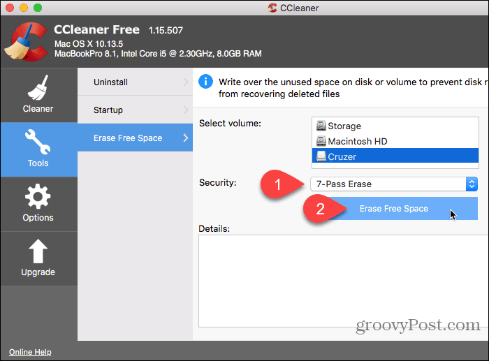 Select Security and click Erase Free Space in CCleaner