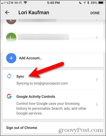Tap Sync in Chrome for iOS