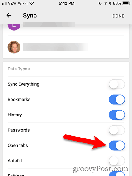 Enable Open tabs in Chrome for iOS