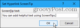 Set Hyperlink ScreenTip dialog box in Word