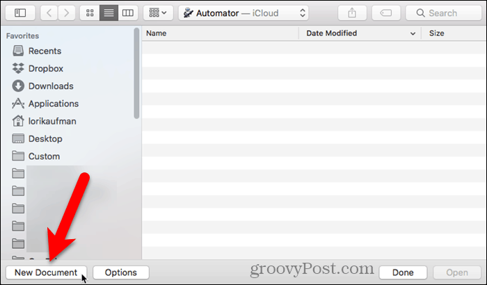 Click New Document in Automator