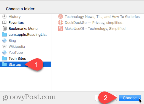 Choose a folder dialog box in Safari on Mac