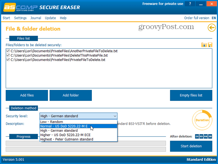 Secure Eraser secure deletion tool for Windows