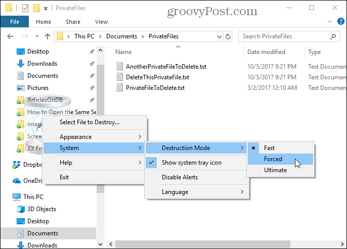 Freeraser secure deletion tool for Windows