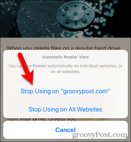 Stop Using Reading View on a website or on all websites in Safari for iOS