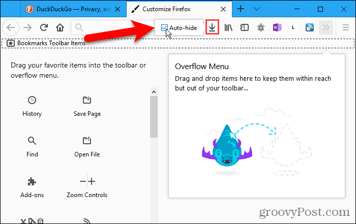 Disable Auto-hide for Downloads button in Firefox