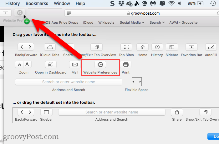 Add Website Preferences button to Toolbar in Safari for Mac