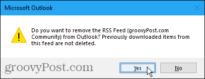 Remove RSS Feed confirmation dialog box