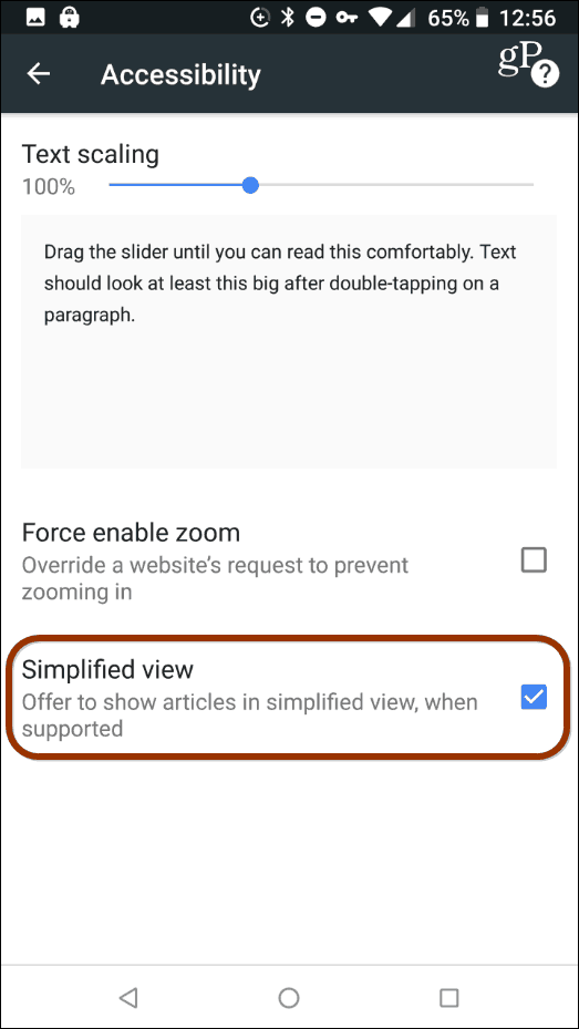 Simplified View Chrome Android