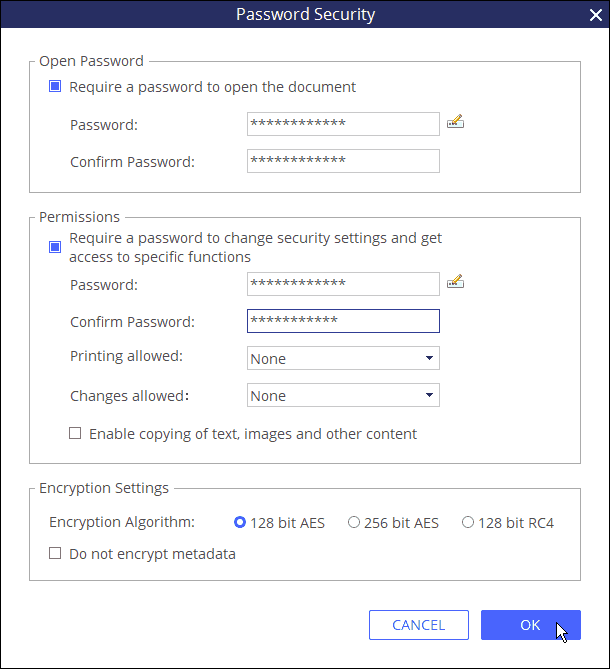 Password Security dialog box in PDFelement 6