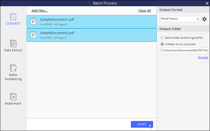 Batch Process dialog box in PDFelement 6