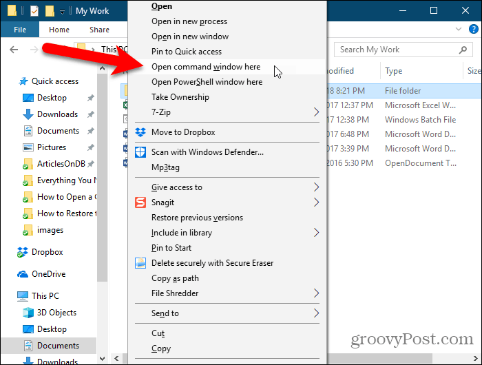 Open command window here option in Windows