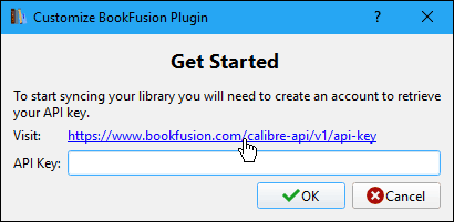 Click the Visit link in Calibre to get the API Key from your BookFusion account