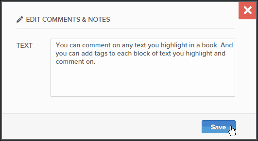 Edit Comments & Notes dialog box in the BookFusion web interface